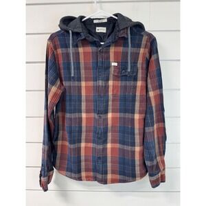 Matix Hargrove Flannel Shirt With Hood Slim Fit Navy Rust Plaid Mens Medium